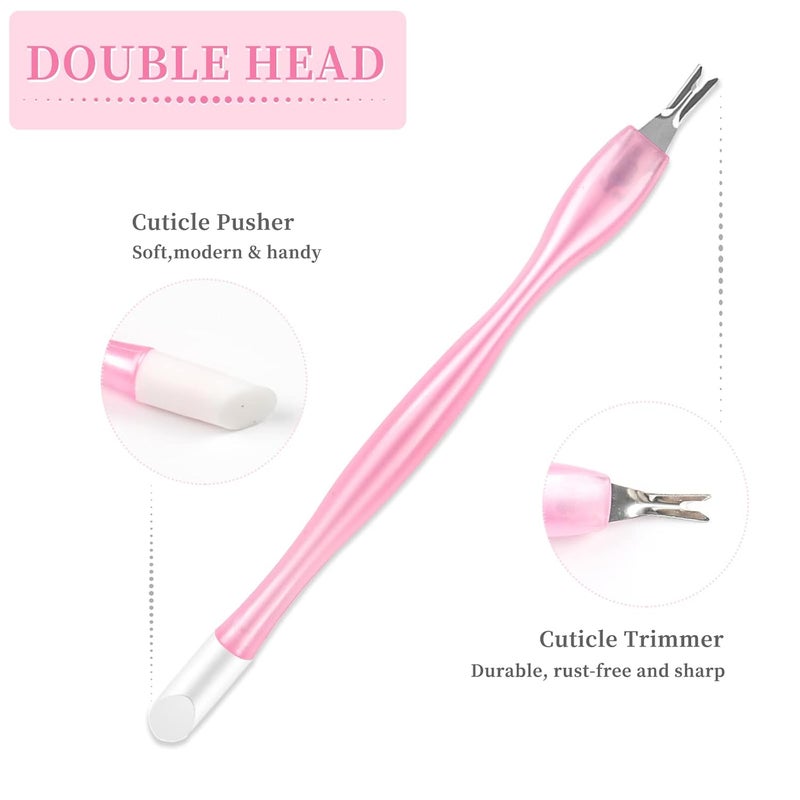 heemeei 50Pcs Nail Cuticle Trimmer Rubber Nail Cleaner, Plastic Handle Cuticle Knife, Double End Nail Dead Skin Fork Cuticle Pusher Bulk Nail Art Cuticle Remover Tools(Pink) - Image 3